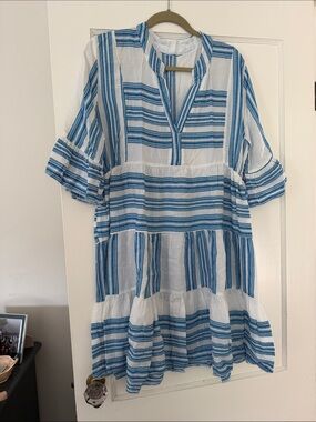 Blue & White Striped Coverup Dress